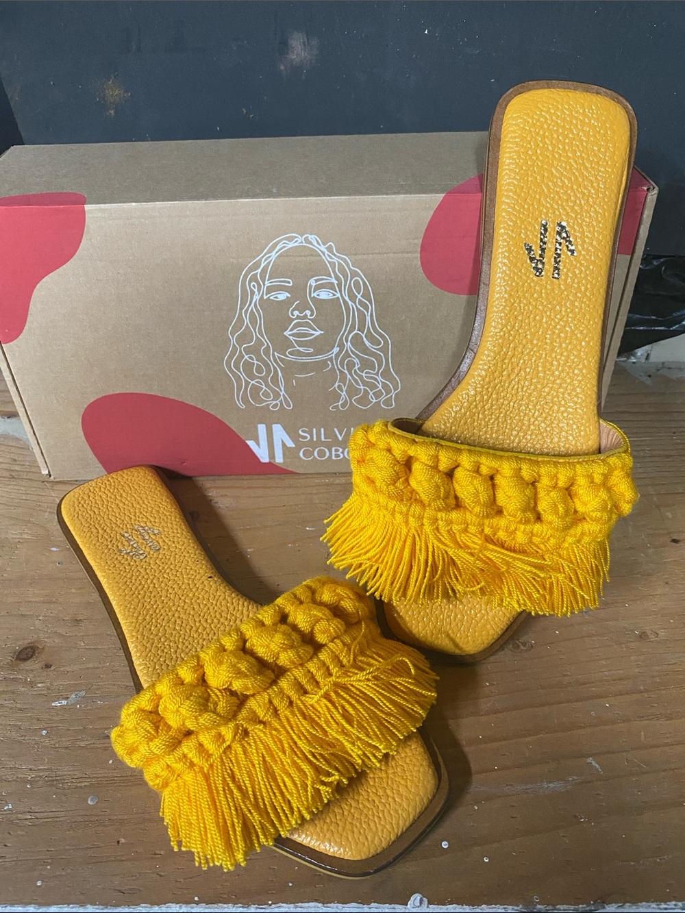 Silvia Cobos Yellow Fringed Braided Mules